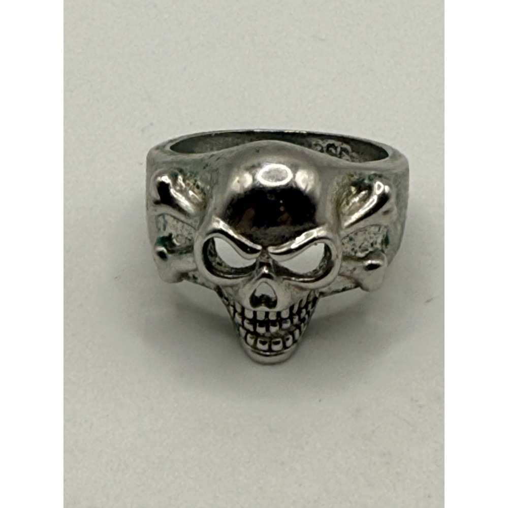 KSC Mens Silver Tone Skull and Crossbones Biker Ring Size 9.25 Gothic Punk